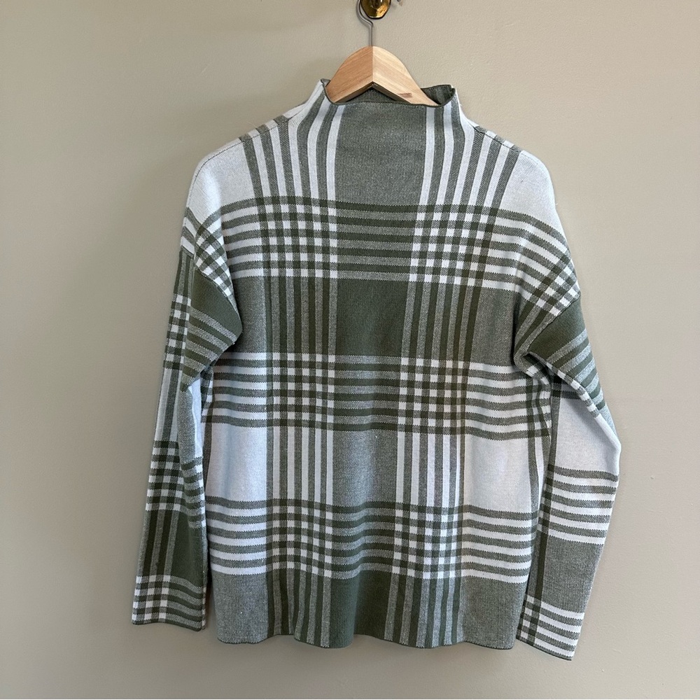 Max Studio Olive and White Plaid Mock Neck Sweater- L - Picture 4 of 5
